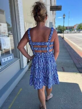 Simply Southern Blue & White Paisley Mini Dress